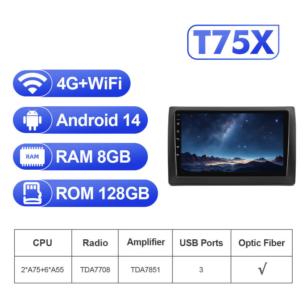 Upgrade from T72 - T75 series Android 14 UIS7865 Car Radio For Fiat Stilo 2002-2010