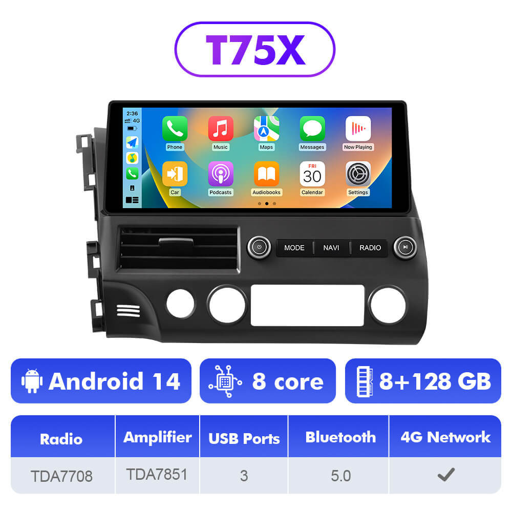 For Honda Civic 2006-2012 12.3inch T75 Android 14 UIS7865 Car Radio