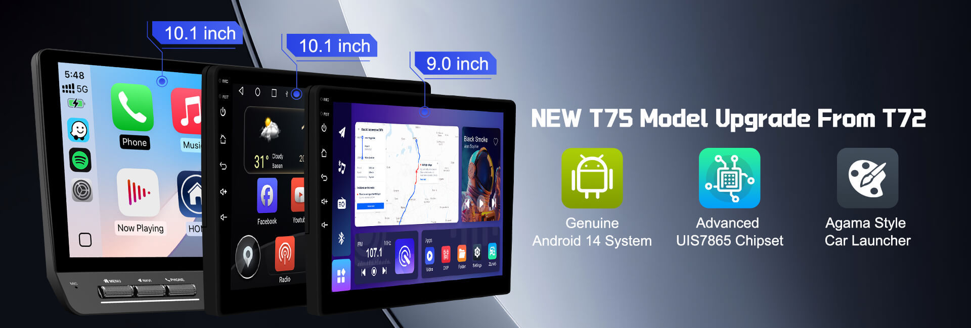 Universal Android 14 car radio with 9"/10"/11.5"/13.1" screen