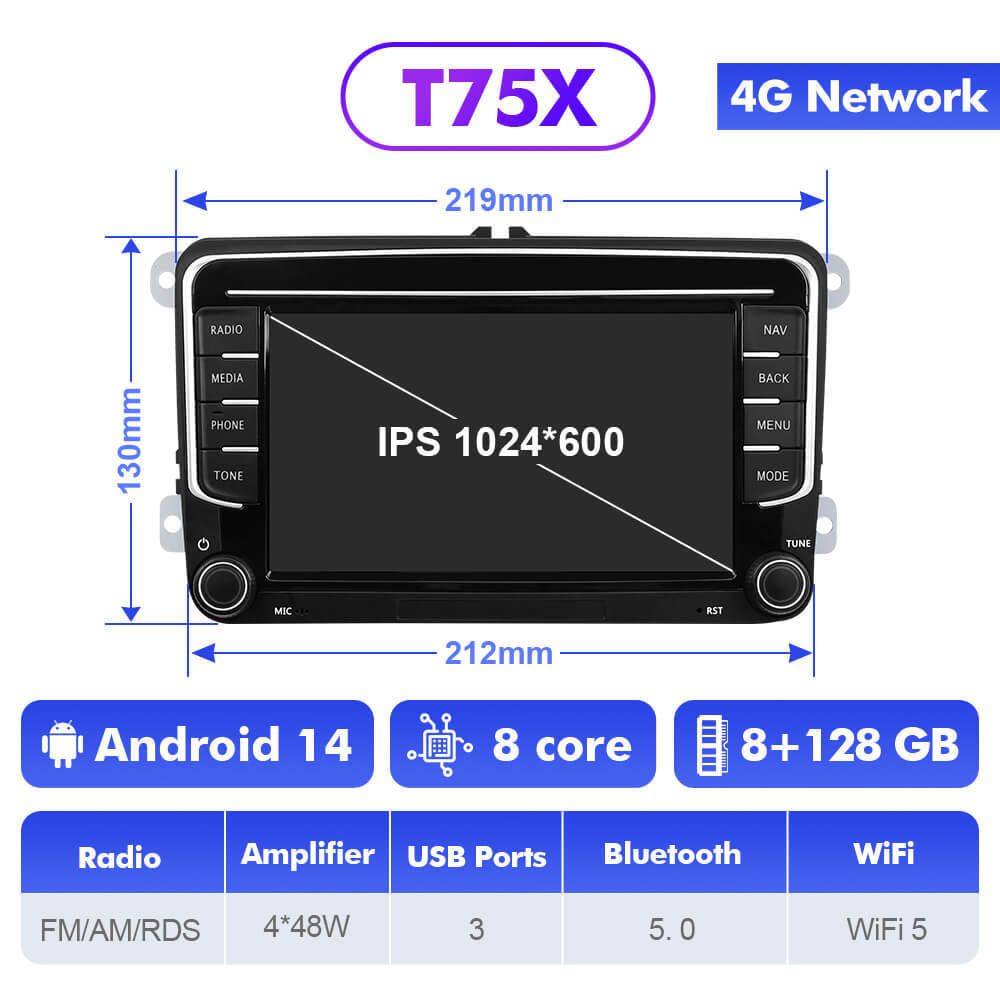 T75/T10C/T10M Android 14 For VW/Volkswagen/POLO/Golf/Skoda/Seat/Leon/PASSAT B6 - 7 inch 1024*600P Car Radio -VW0702