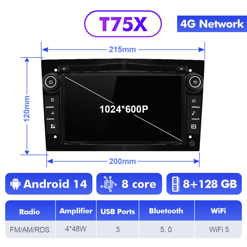 T75/T10C/T10M Android 14 Black Car Radio For Opel Astra H G J Antara Vectra C D Vivaro Corsa C D Zafira B Meriva Veda