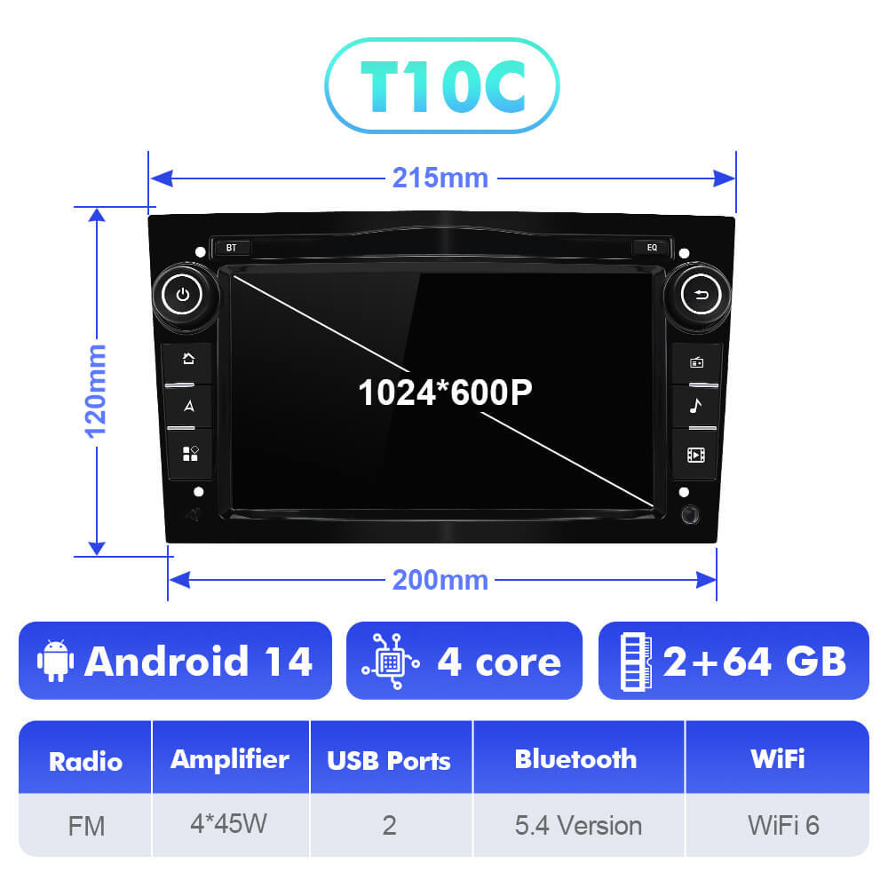 T75/T10C/T10M Android 14 Black Car Radio For Opel Astra H G J Antara Vectra C D Vivaro Corsa C D Zafira B Meriva Veda