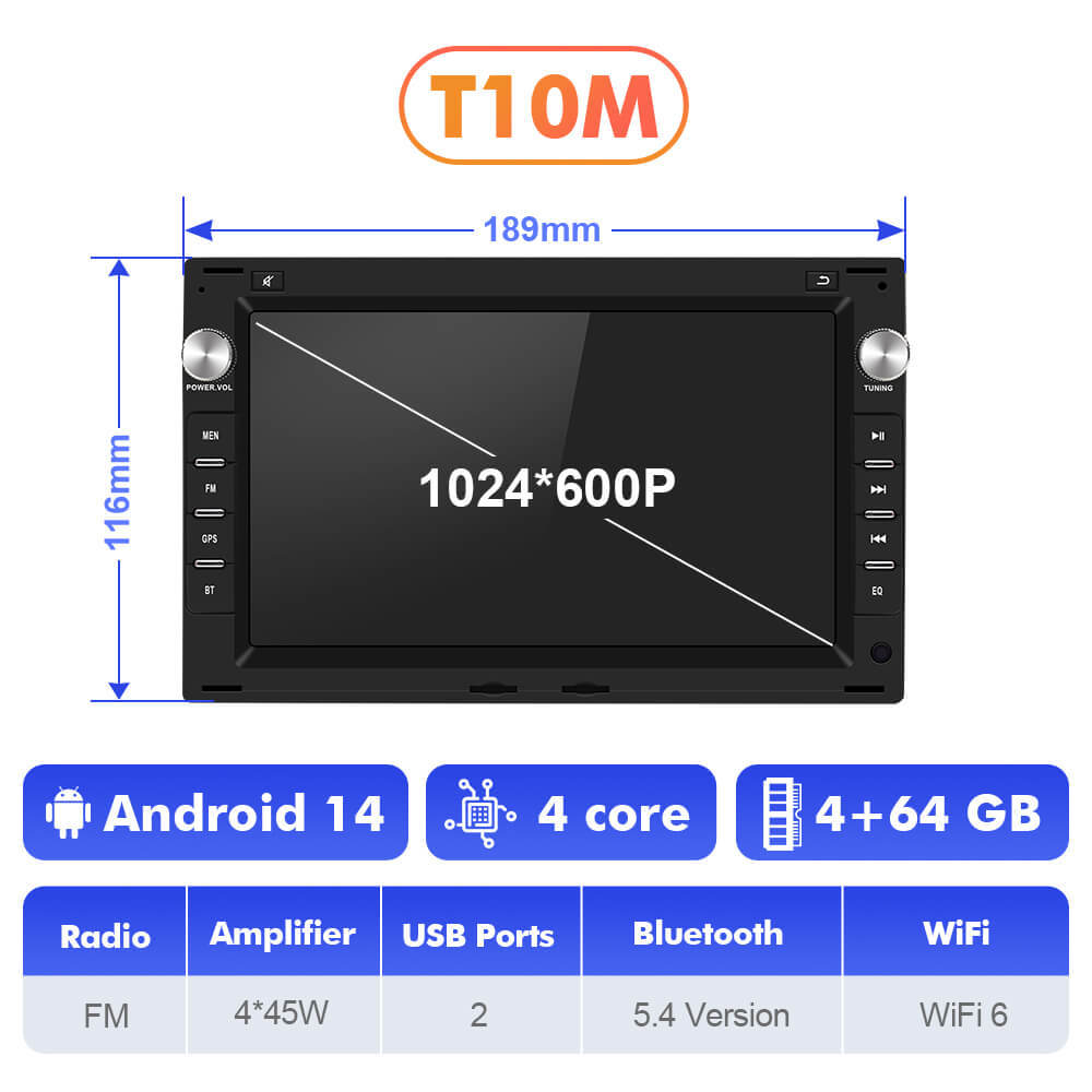 T75/T10C/T10M Android 14 For VW/Volkswagen/GOLF/POLO/TRANSPORT T5/Passat B5/SHARAN/Bora - 7 inch 1024*600P Car Radio -VW0701
