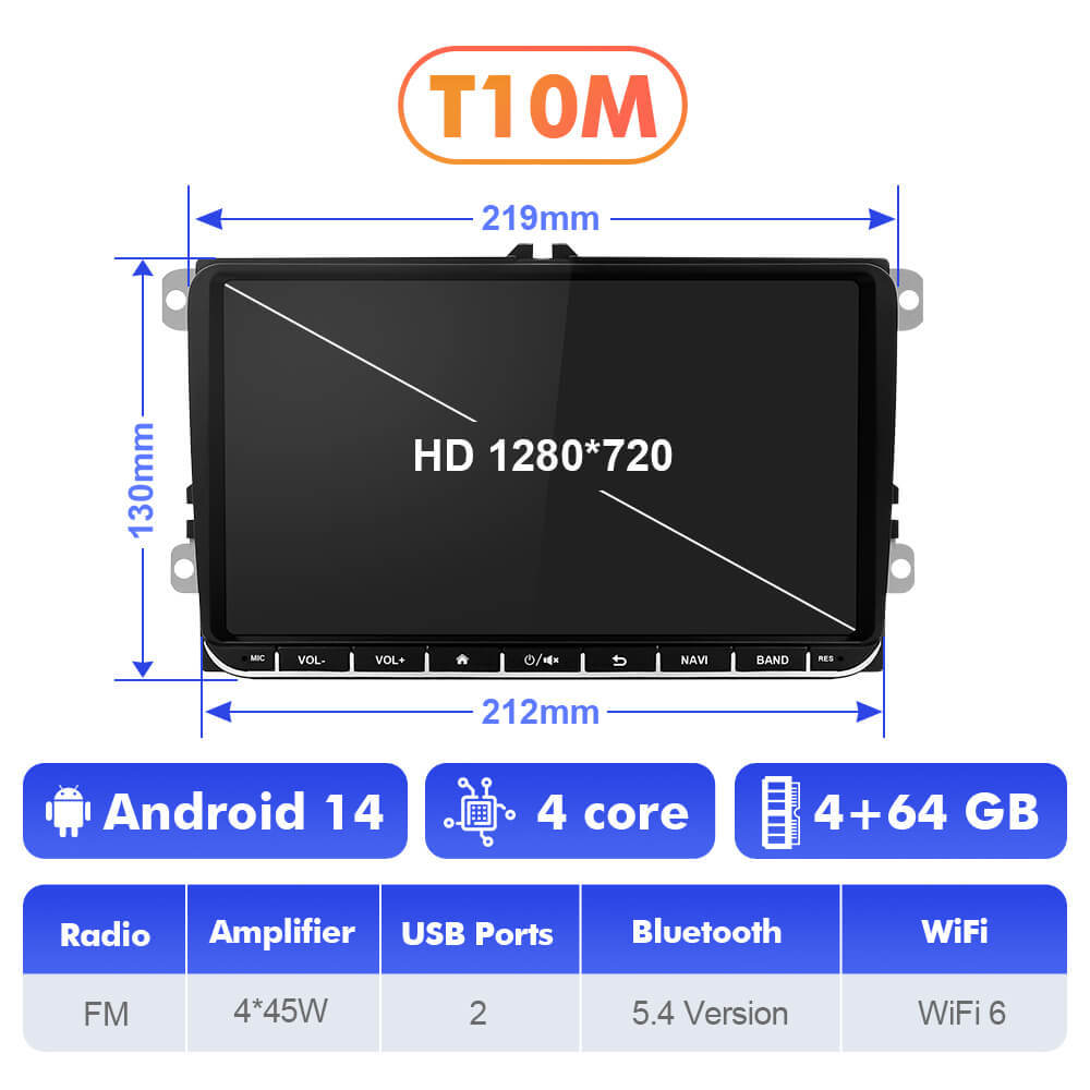 T75/T10C/T10M Android 14 For VW/Volkswagen/POLO/Golf/Skoda/Seat/Leon/PASSAT B6 - 9 inch 1280*700P Car Radio -VW0907