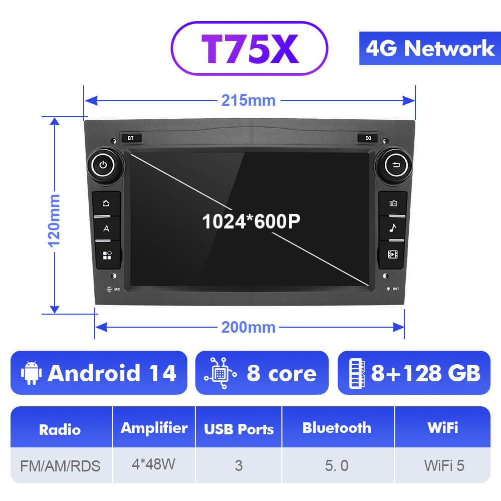 T75/T10C/T10M Android 14 Grey Car Radio For Opel Astra H G J Antara Vectra C D Vivaro Corsa C D Zafira B Meriva Veda