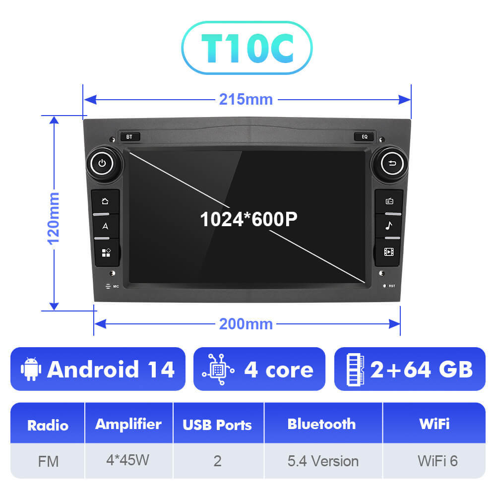 T75/T10C/T10M Android 14 Grey Car Radio For Opel Astra H G J Antara Vectra C D Vivaro Corsa C D Zafira B Meriva Veda