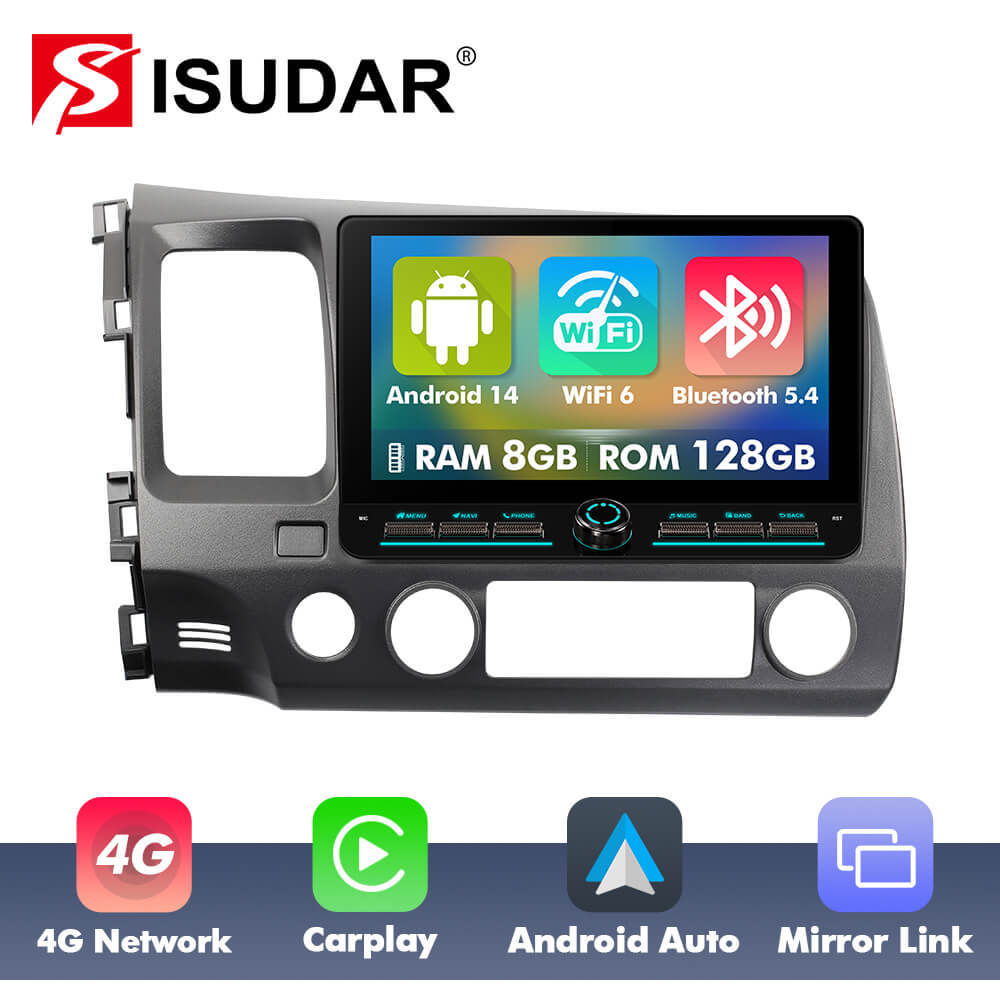 T10C/T10M/T75X For Honda Civic 2006-2012 Androd 14 10inch Angle Key 2.0 Touch Screen Car Radio