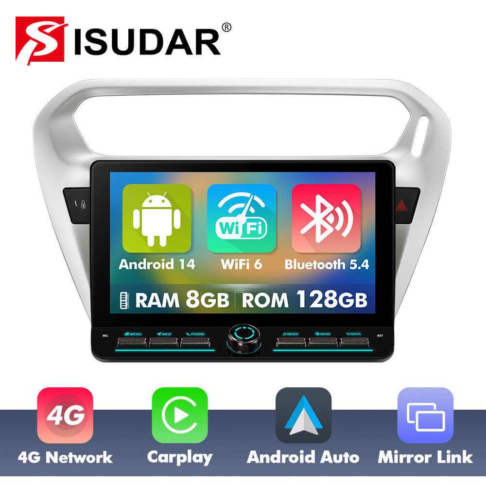 T75/T10C/T10M 10inch Android 14 Angle Key 2.0 Car Radio For Citroen/Elysee/Peugeot 301 2013-