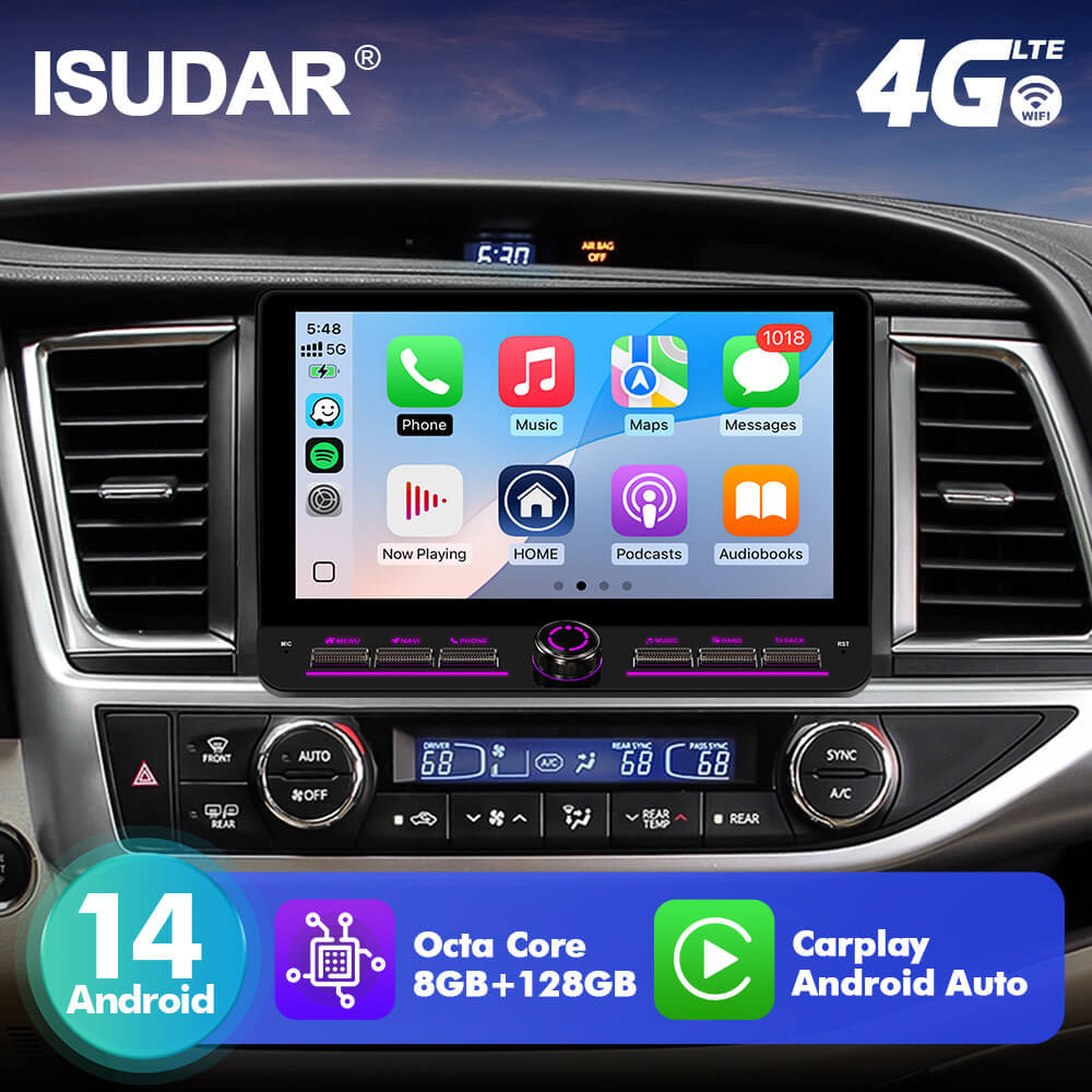 T75/T10C/T10M 10inch Android 14 Angle Key 2.0 Car Radio For Toyota Highlander 2014-2019