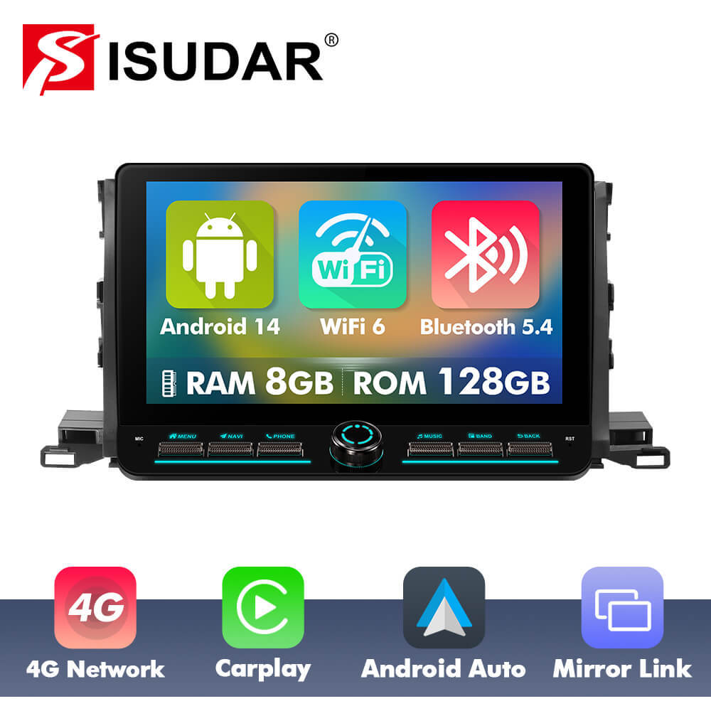 T75/T10C/T10M 10inch Android 14 Angle Key 2.0 Car Radio For Toyota Highlander 2014-2019