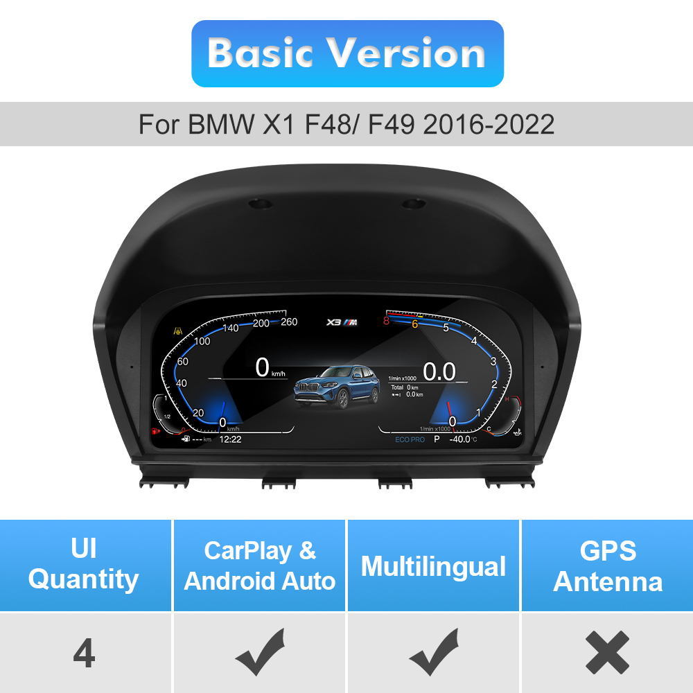 For BMW 1/2 Series X1 X2 F49/F48/F20/F52/F22 Digital Carplay HUD dashboard Instrumental Cluster Speedometer Screen