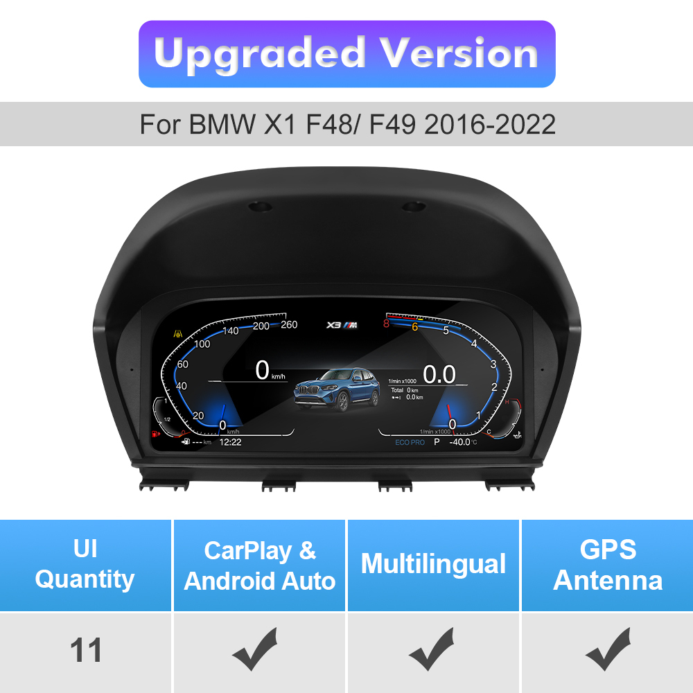 For BMW 1/2 Series X1 X2 F49/F48/F20/F52/F22 Digital Carplay HUD dashboard Instrumental Cluster Speedometer Screen