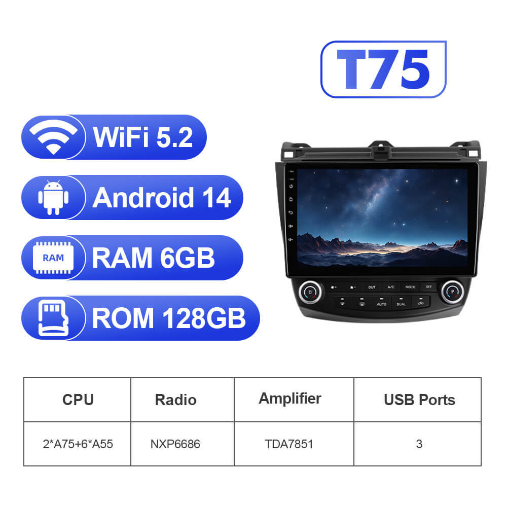 For Honda Accord 7 2003-2007 Upgrade from T72 - T75 Android 14 UIS7865 Car Radio