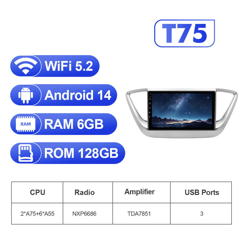 Upgrade from T72 - T75 series Android 14 UIS7865 Car Radio For Hyundai Solaris 2 2017-2020