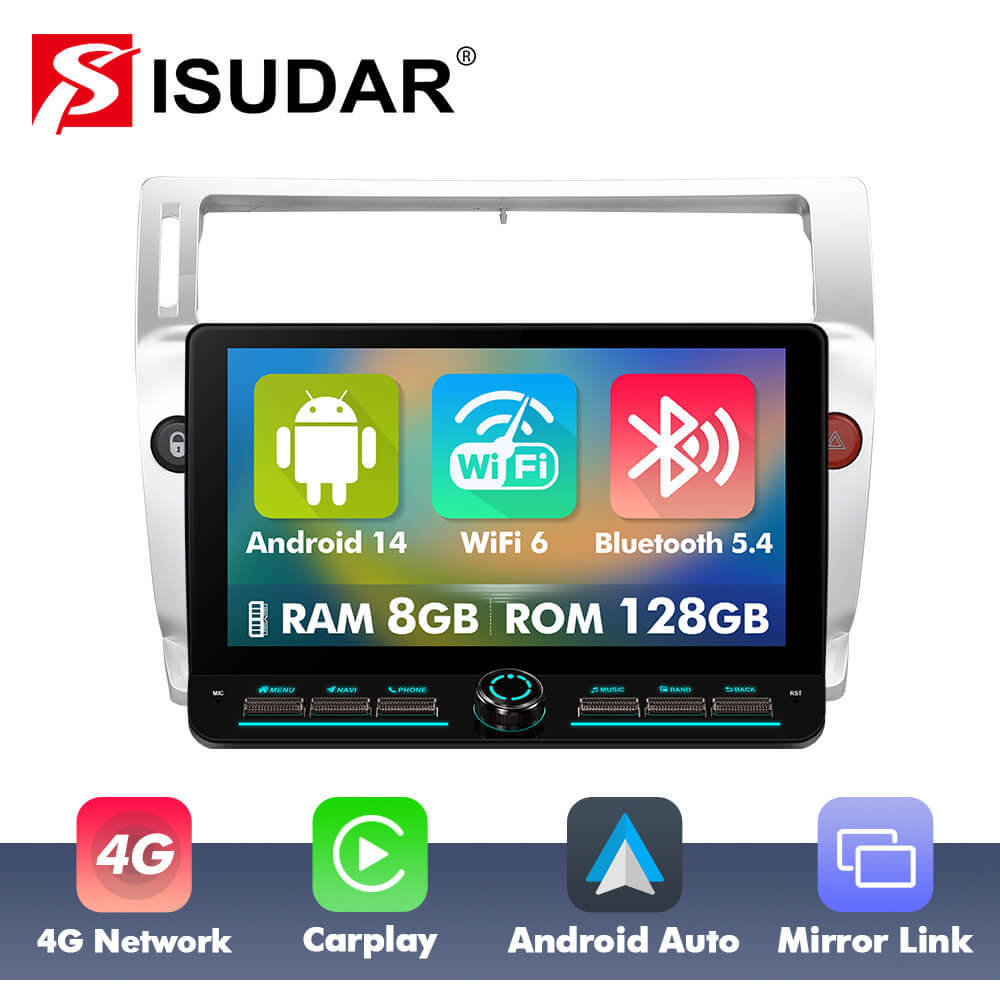 T75/T10C/T10M 10inch Android 14 Angle Key 2.0 Car Radio For Citroen C4 C-Triomphe C-Quatre 2004-2009