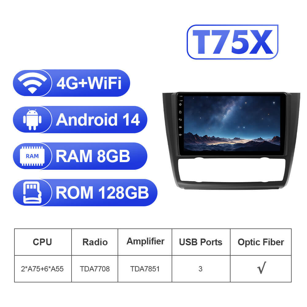 For BMW 1 Series E81 Upgrade from T72 - T75 series Android 14 UIS7865 Car Radio with 9" Screen