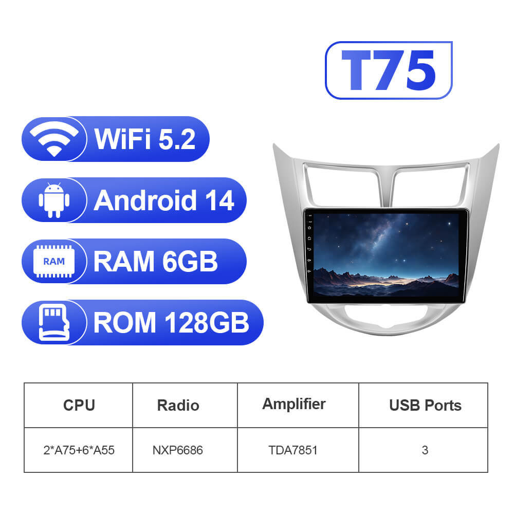 Upgrade from T72 - T75 series Android 14 UIS7865 Car Radio For Hyundai Solaris 1 Accent 2010-2016