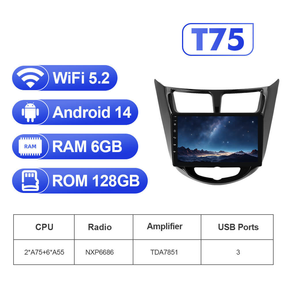 Upgrade from T72 - T75 series Android 14 UIS7865 Car Radio For Hyundai Solaris 1 Accent 2010-2016