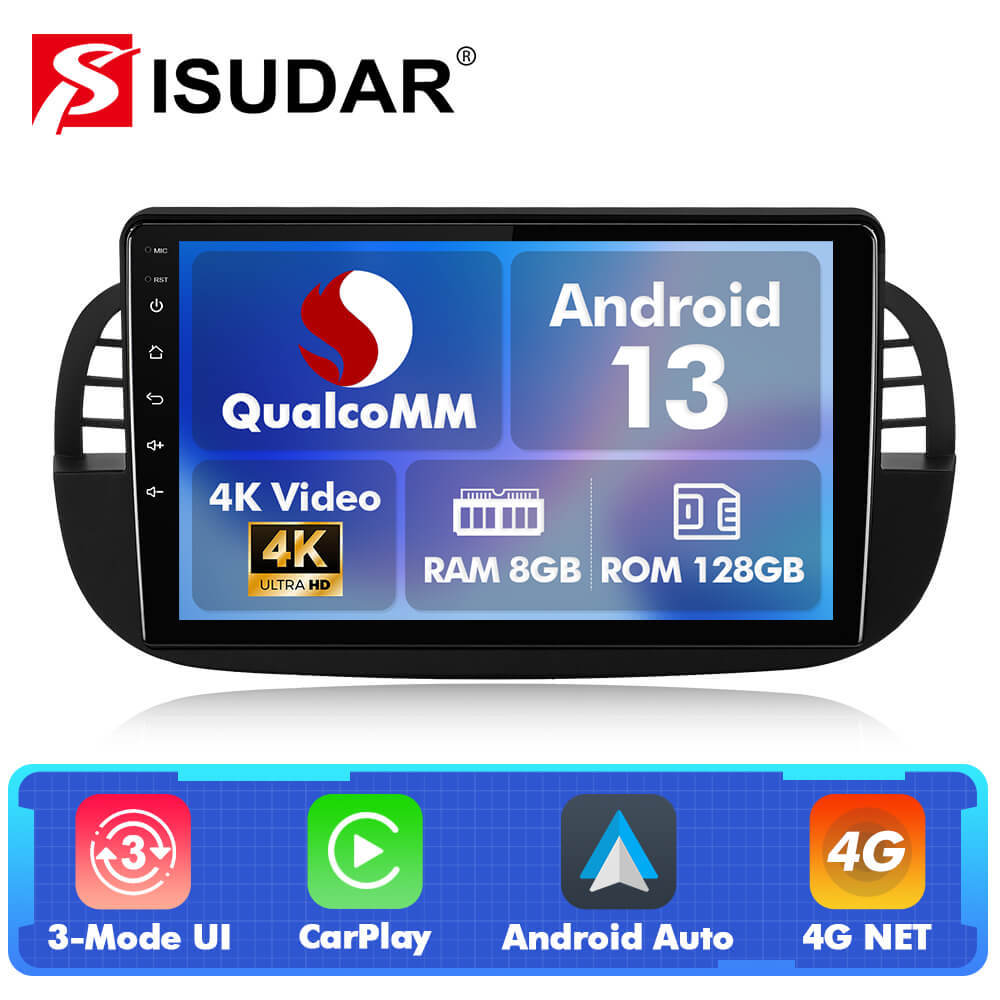 Q74X Qualcomm Android 13 Cat Stereo 9"  For Fiat 500 2007-2015