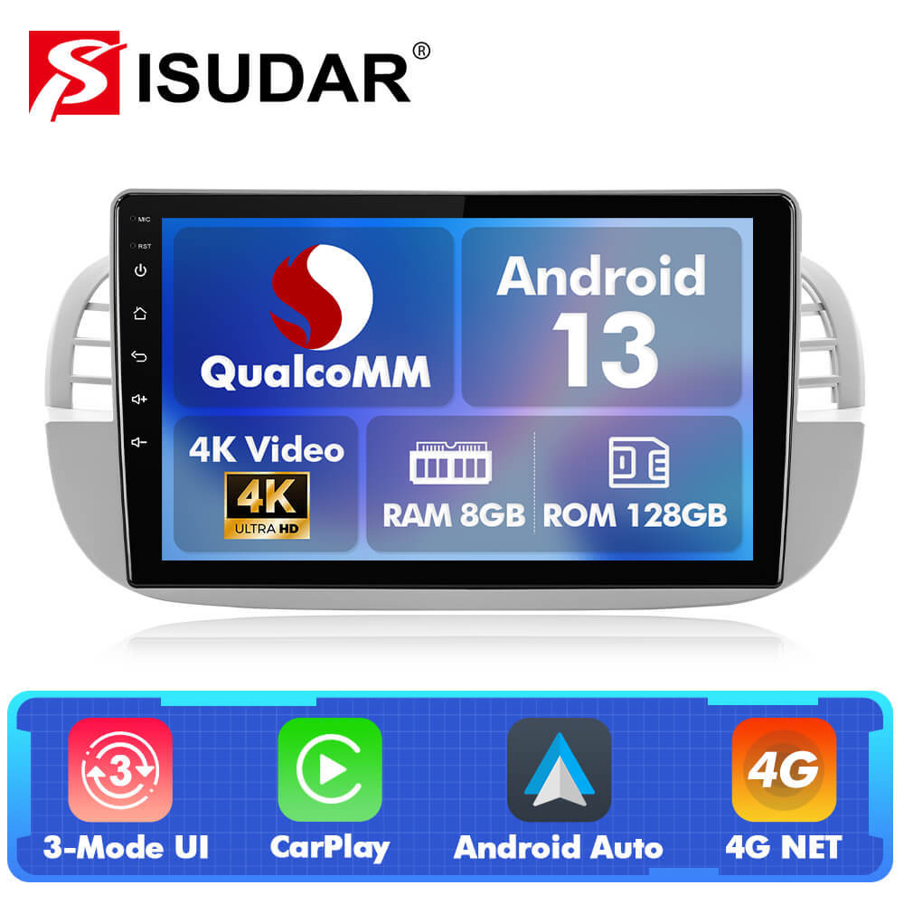 Q74X Qualcomm Android 13 Cat Stereo 9"  For Fiat 500 2007-2015