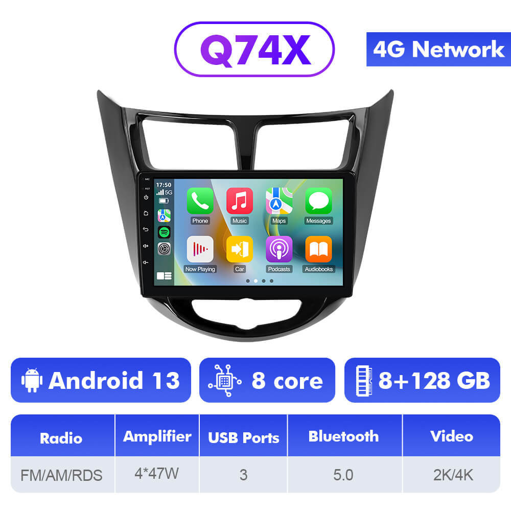 For Hyundai Solaris 1 Accent 2010-2016 Q74 Qualcomm Android 13 9" Car Radio