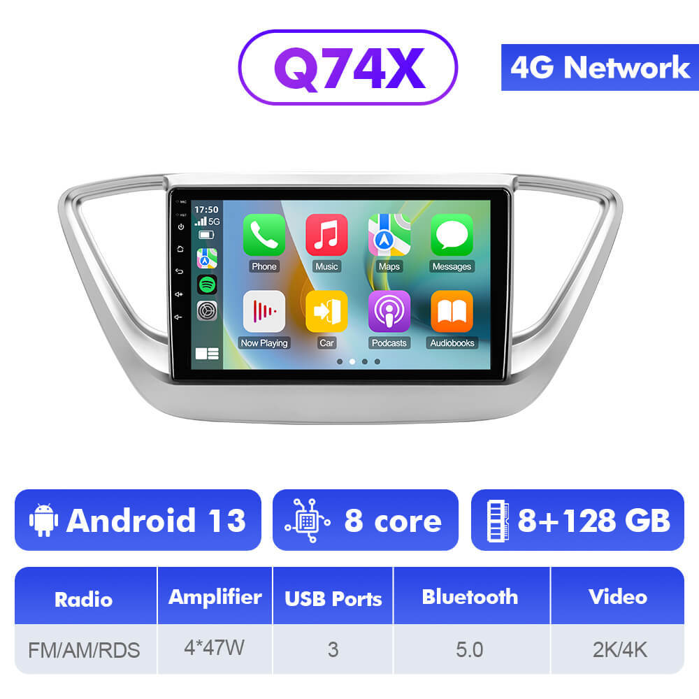 For Hyundai Solaris 2 2017-2020 Q74 Qualcomm Android 13 9" Car Radio