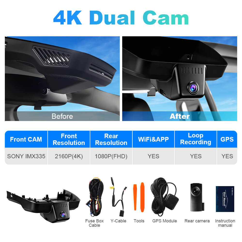 ISUDAR 2026 OEM Dash Cam | 4K UHD | Sony Sensor | WiFi App | For Ford Ranger 2024-2026 XL XLT Lariat Raptor