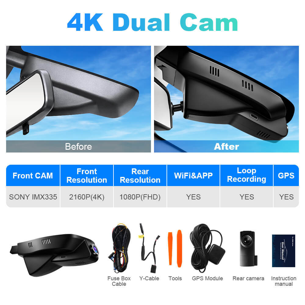ISUDAR 2026 OEM Dash Cam | 4K UHD | Sony Sensor | WiFi App | For Peugeot 2008/208 HDI GT GTi Allure CC II R2 R5 2016-2017