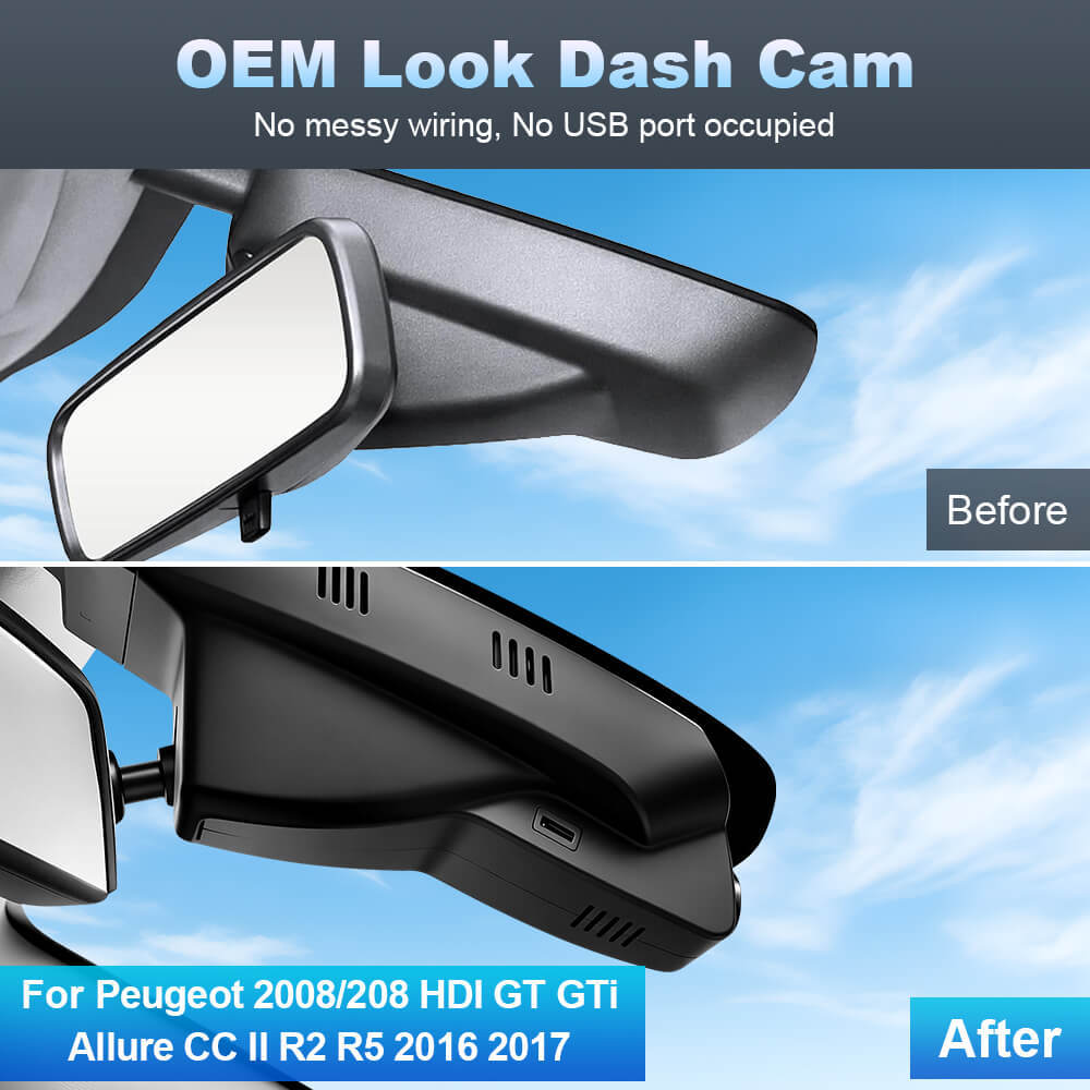 ISUDAR 2026 OEM Dash Cam | 4K UHD | Sony Sensor | WiFi App | For Peugeot 2008/208 HDI GT GTi Allure CC II R2 R5 2016-2017