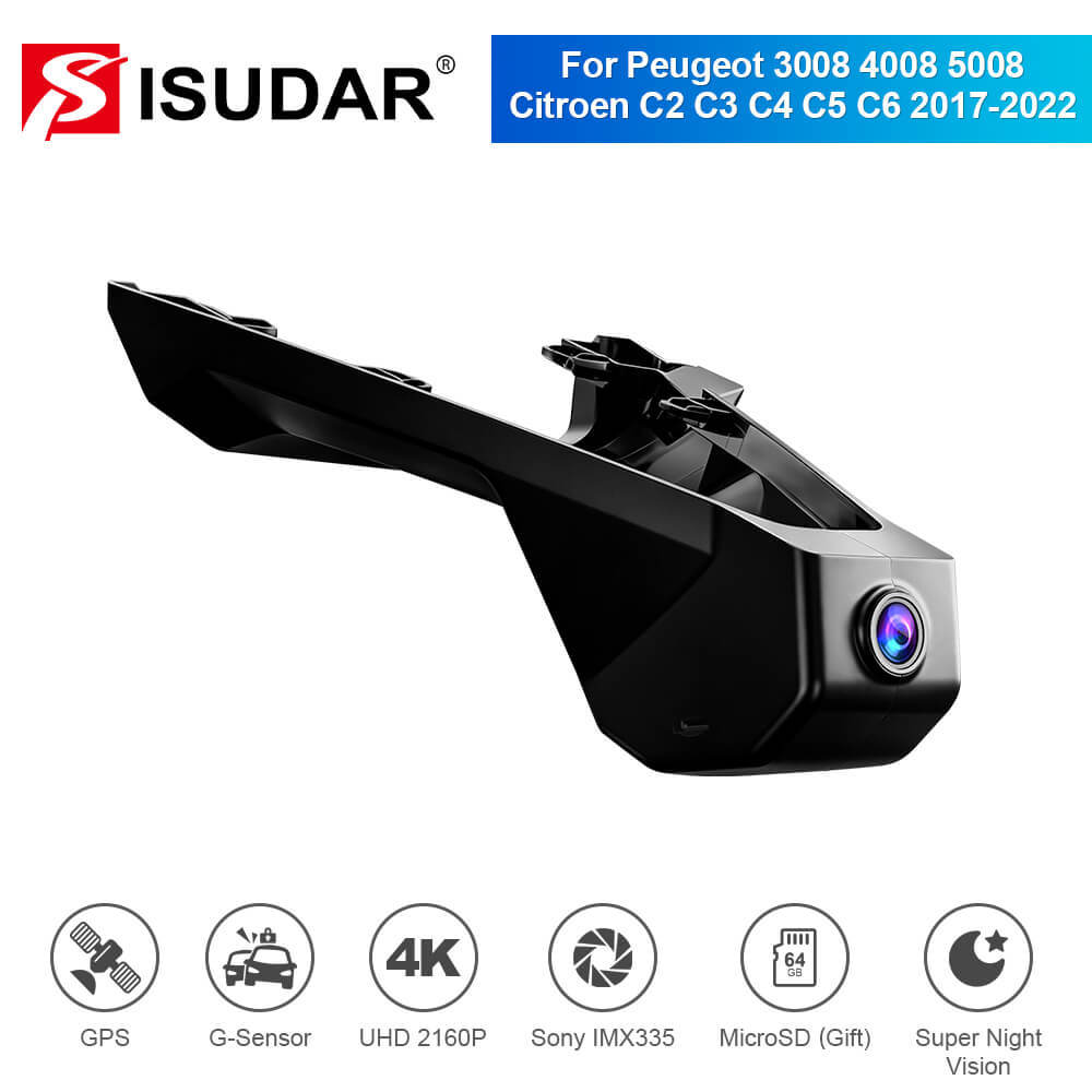 ISUDAR 2026 OEM Dash Cam | 4K UHD | Sony Sensor | WiFi App |  For Peugeot 3008 4008 5008 DS5 DS5LS DS6 DS7 Citroen C2 C3 C4 C5 C6 2017-2022