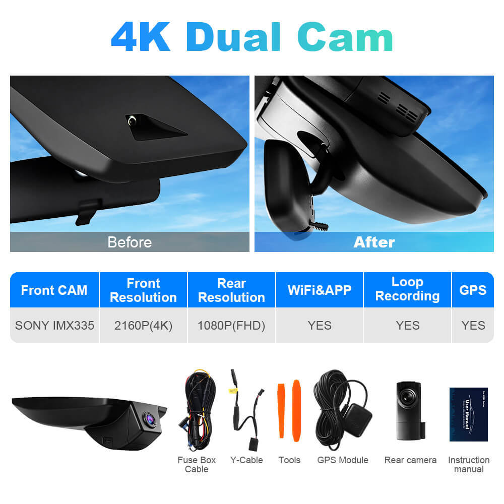 ISUDAR 2026 OEM Dash Cam | 4K UHD | Sony Sensor | WiFi App | For Toyota Camry xv70 LE XLE SE XSE 2018-2020