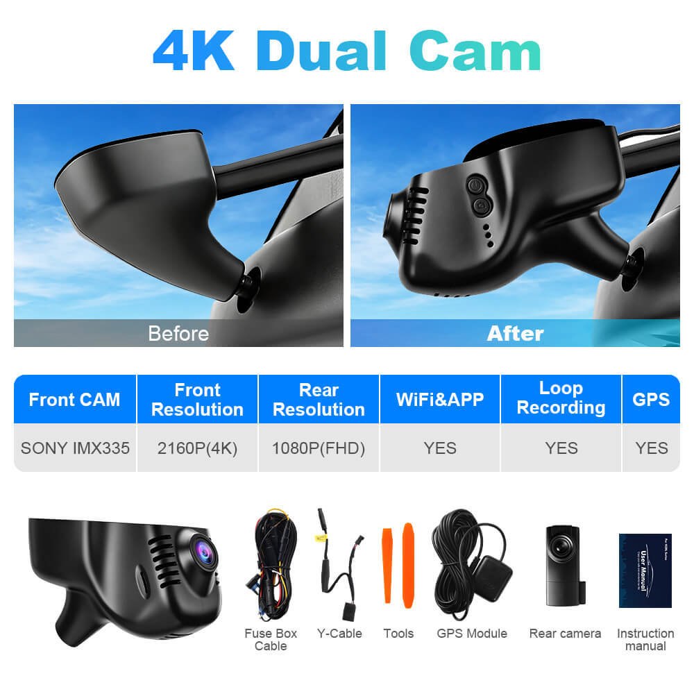 ISUDAR 2026 OEM Dash Cam | 4K UHD | Sony Sensor | WiFi App | For VW Passat CC B7 Tiguan Touran Golf MK6 Scirocco 2010-2015