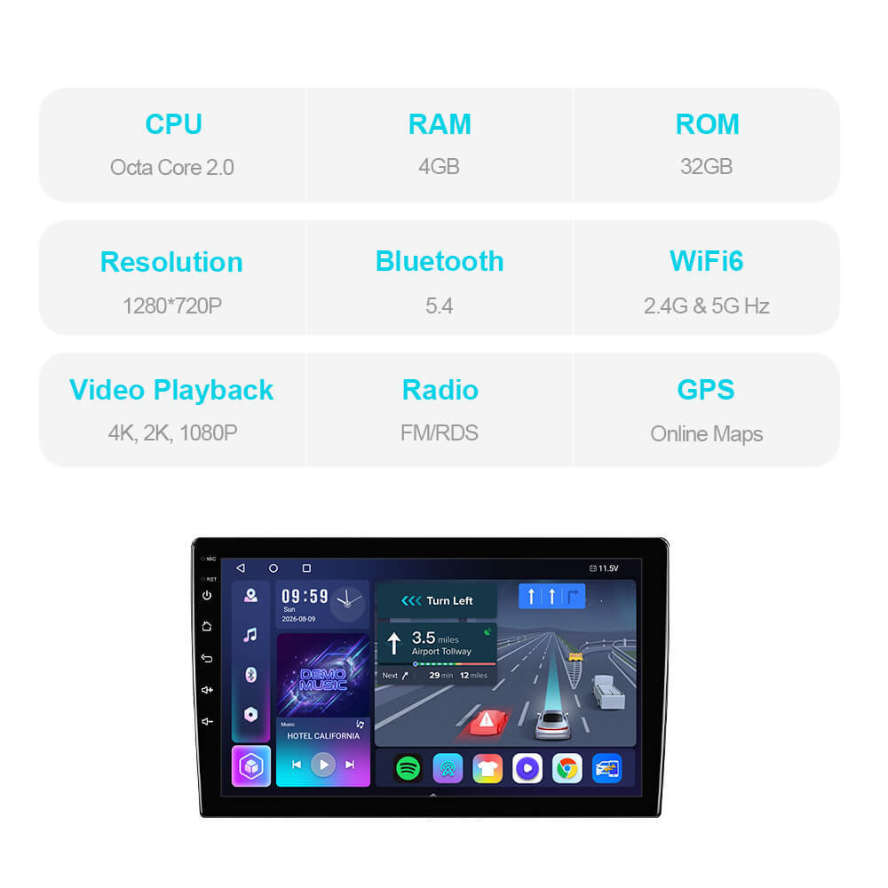T57 Android 13 Car Radio For Universal screen 9" 10"  No Frame Version