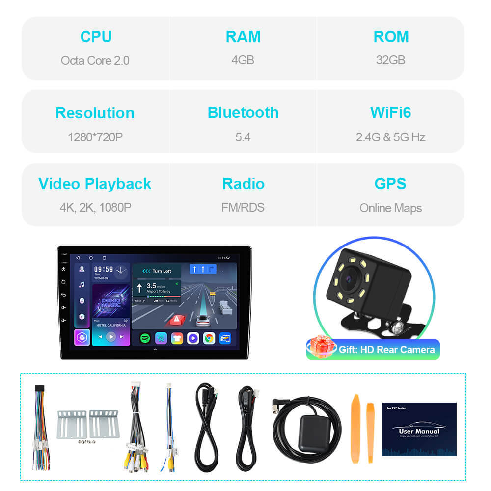 T57 Android 13 Car Radio For Universal screen 9" 10"  No Frame Version