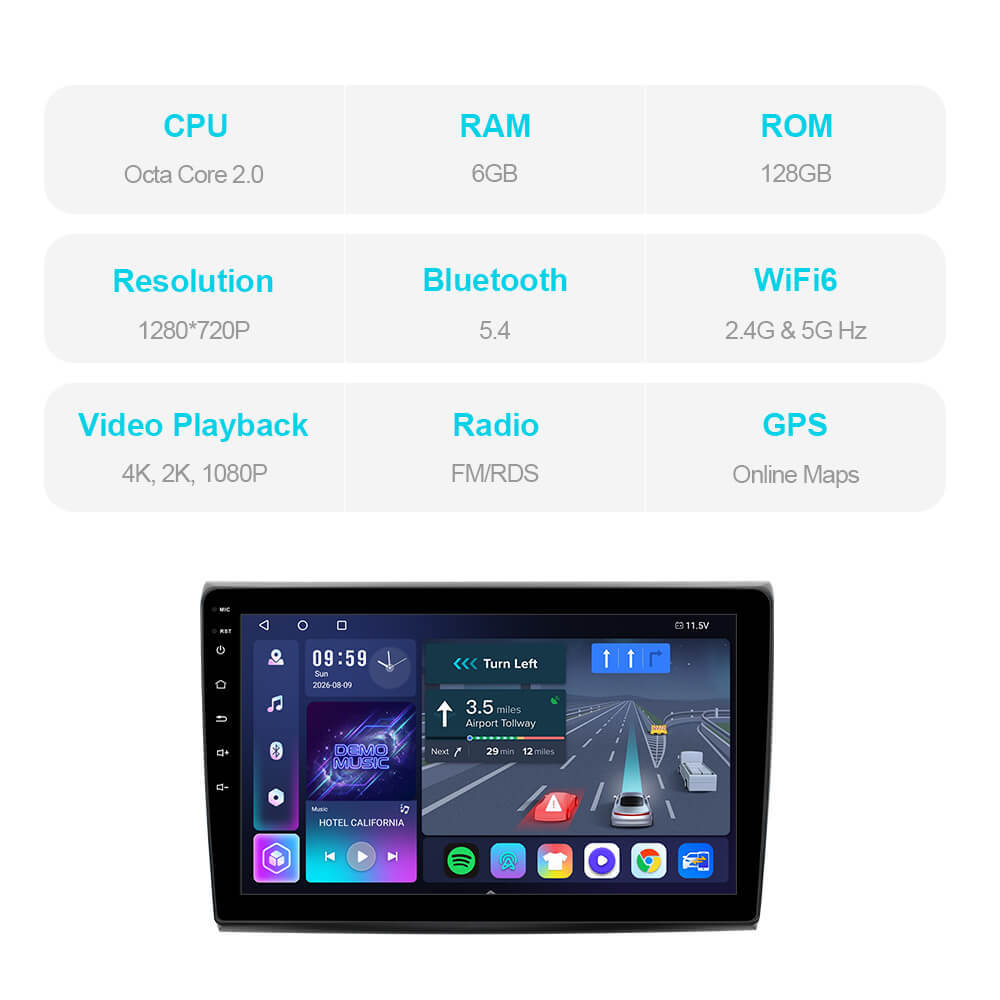 T57 Android 13 Car Stereo 9" Car Multimedia Player GPS Navigation Wireless CarPlay & Android Auto For Fiat Bravo 2007-2012