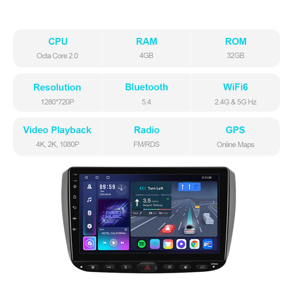 T57 Android 13 Car Stereo 9" Car Multimedia Player GPS Navigation Wireless CarPlay & Android Auto For Grande punto evo/ Fiat Linea/2012-2018