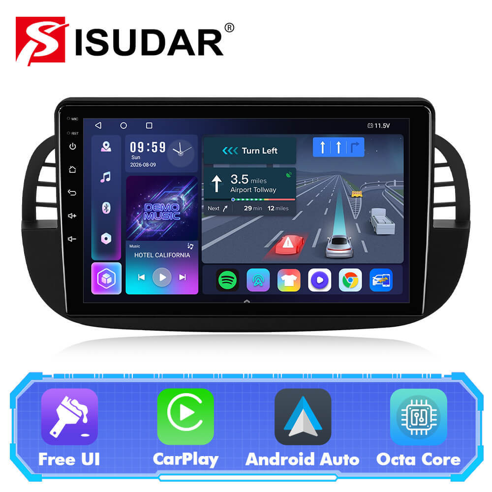 T57 Android 13 Car Stereo 9" Car Multimedia Player GPS Navigation Wireless CarPlay & Android Auto For Fiat 500 2007-2015