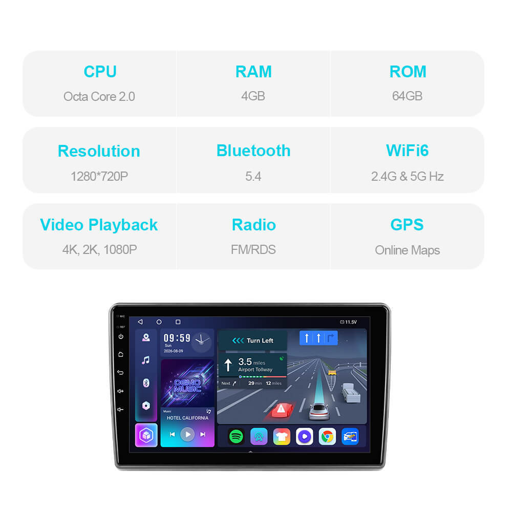 T57 Android 13 Car Stereo 9" Car Multimedia Player GPS Navigation Wireless CarPlay & Android Auto For Fiat Ducato 2006-2022