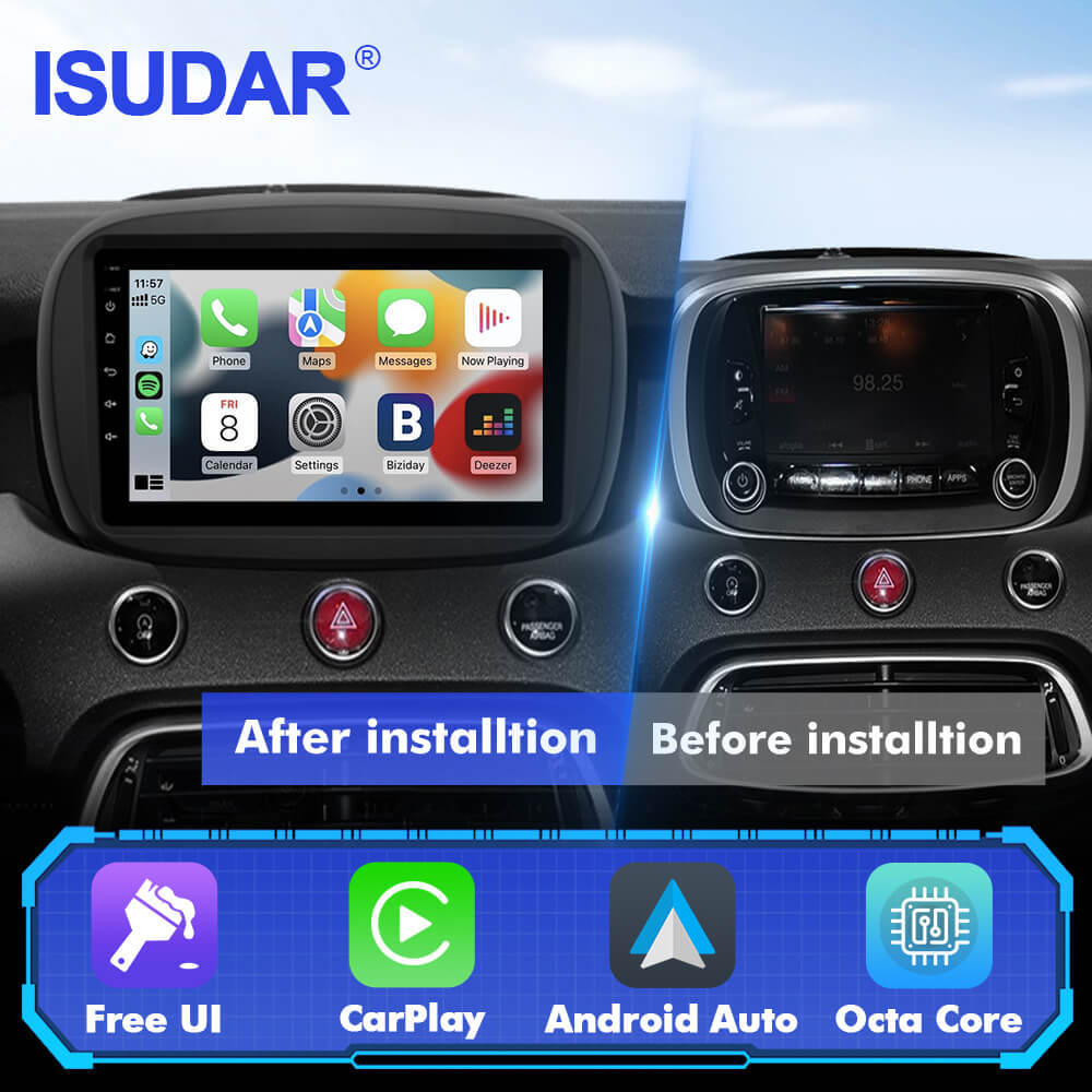 T57 Android 13 Car Stereo 9" Car Multimedia Player GPS Navigation Wireless CarPlay & Android Auto For Fiat 500X 2014-2019