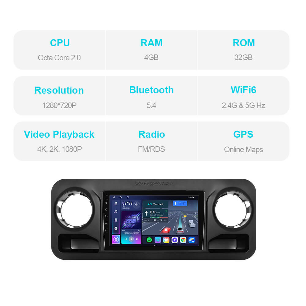 T57 Android 15 Car Stereo 10" 1280*720P For Mercedes-Benz Sprinter 2018