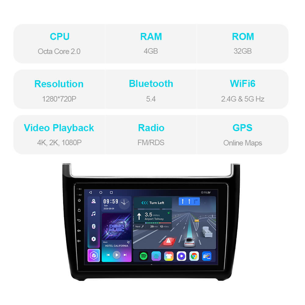 T57 Android 15 Car Stereo 10" 1280*720P For VW/Volkswagen/POLO Sedan 2009-2017