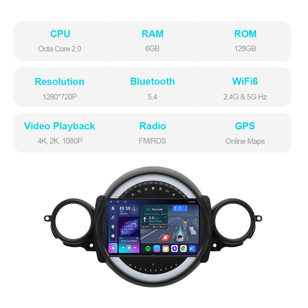 T57 Android 15 Car Stereo 9" 1280*720P For BMW Mini Cooper 2007 - 2013