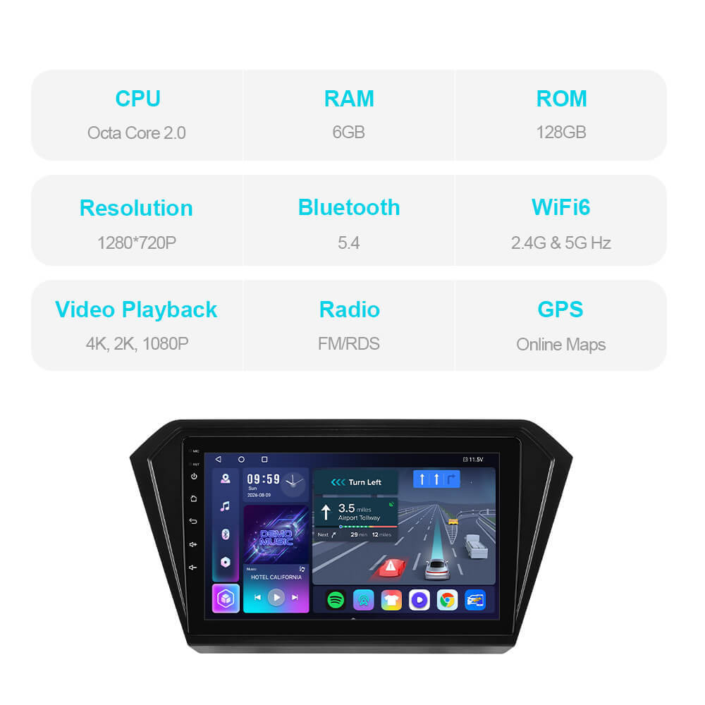 T57 Android 15 Car Stereo 9" 1280*720P For VW Gol Voyage G7 2017-2021