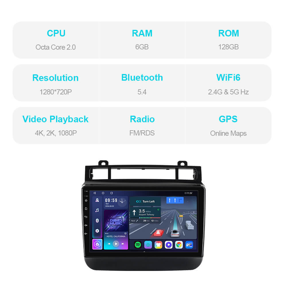 T57 Android 15 Car Stereo 9" 1280*720P For Volkswagen Touareg FL NF 2010 - 2018