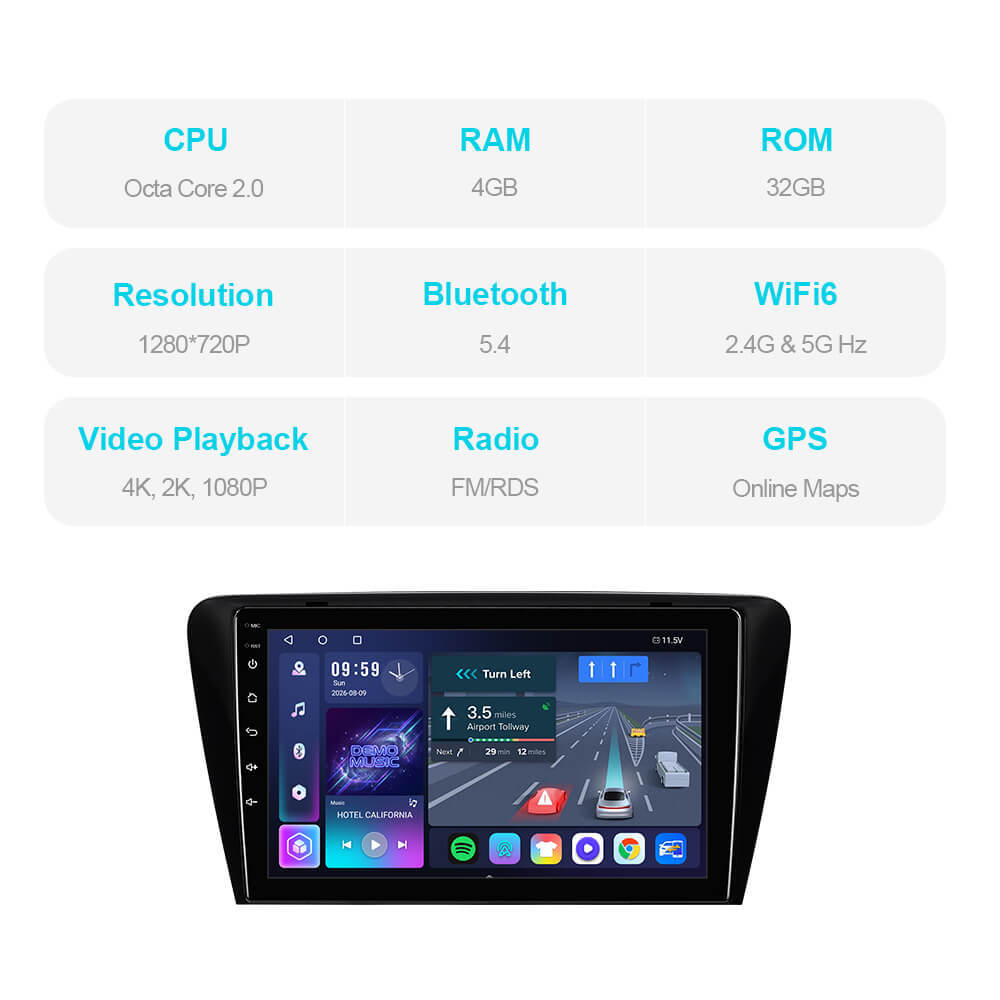 T57 Android 15 Car Stereo 10" 1280*720P For Skoda Octavia 3 A7 2014-