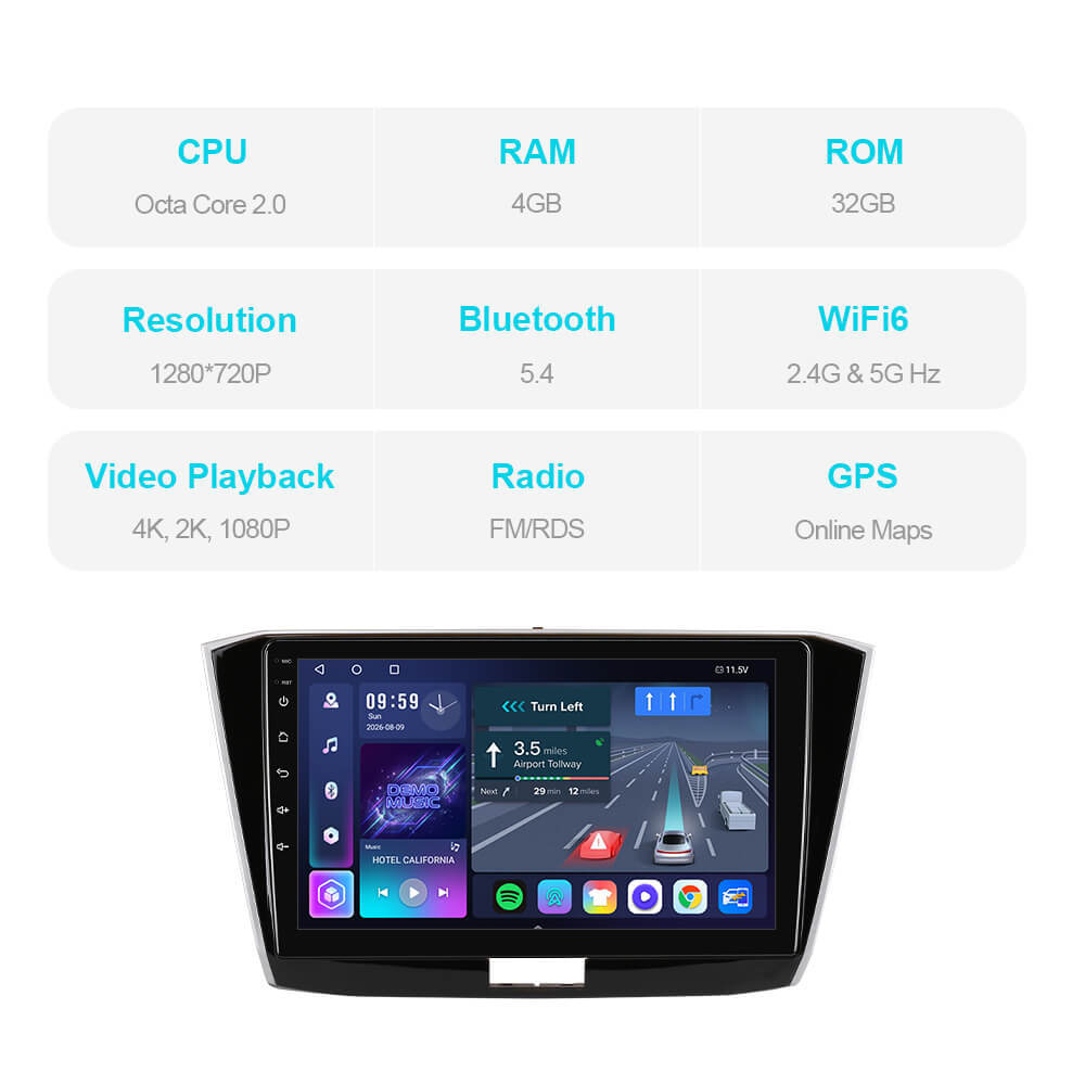 T57 Android 15 Car Stereo 10" 1280*720P For VW/Passat b8 Magotan 2015-