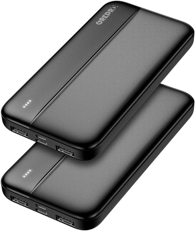 PowerBank 10000 mAh - Pack of 2, GREPRO Powerbank USB C External Mobile Phone Batteries, Power Bank Small But Strong with Type-C + Micro Input Ports and 2.4A 2 USB + USB-C Outputs Ports for