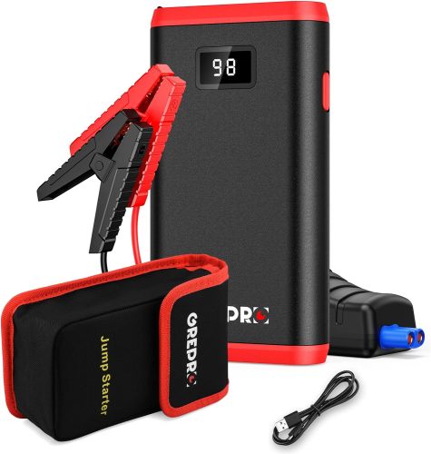 GREPRO 1500A Jump Starter Power Pack, Car Battery Booster Jump Starter and Jump Pack for 12V Vehicles, Motorcycle, Jump Starter with LCD Screen and LED Flashlight for up to 6.0L Gas, 3.0L Diesel Red