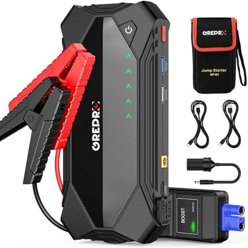 GREPRO Car Jump Starter, 3000A Car Battery Jump Starter Battery Pack (10L Gas &amp; 8.0L Diesel Engines), 12V Battery Booster, Jump Box with Jumper Cables, Car Battery Jumper with LED Light