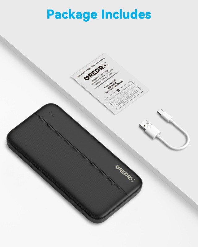PowerBank 10000mAh, GREPRO 2.4A Portable Charger Power bank with Type-C + Micro 2 Input and 2 USB + 1 Type-C Output Ports for Smartphones, Tablets and More